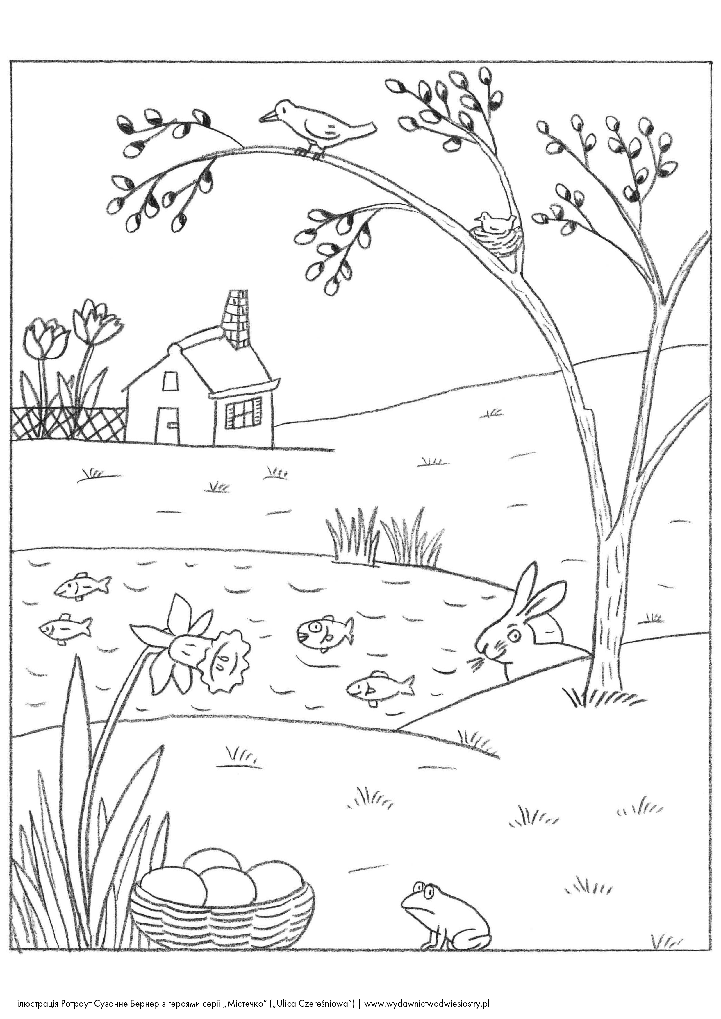 Распечатать раскраски про весну. Весенний пейзаж раскраска. Весенний пейзаж раскраска для детей. Весенние раскраски для детей.