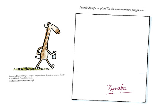 Żyrafa idąca, trzymająca list w ręku