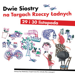 napisz dwie siostry na targach rzeczy ładnych, a pod nim dziewczynka i kobieta ryujące kredą po ścianie