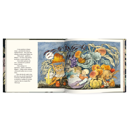 Chłopiec i dziewczynka śpiący wśr&oacute;d bajecznie kolorowych zwierząt i owoc&oacute;w.